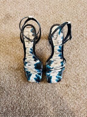Gianni Bini Blue/Black/White Tie Die Ankle-Strap Sandals